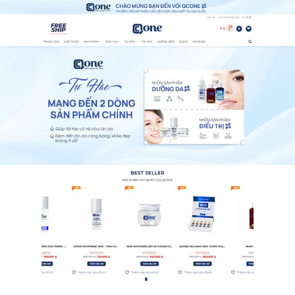 Mẫu website thương hiệu mỹ phẩm QCONE