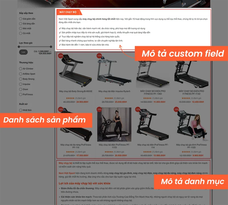 custom field mô tả ngắn cho danh mục sản phẩm